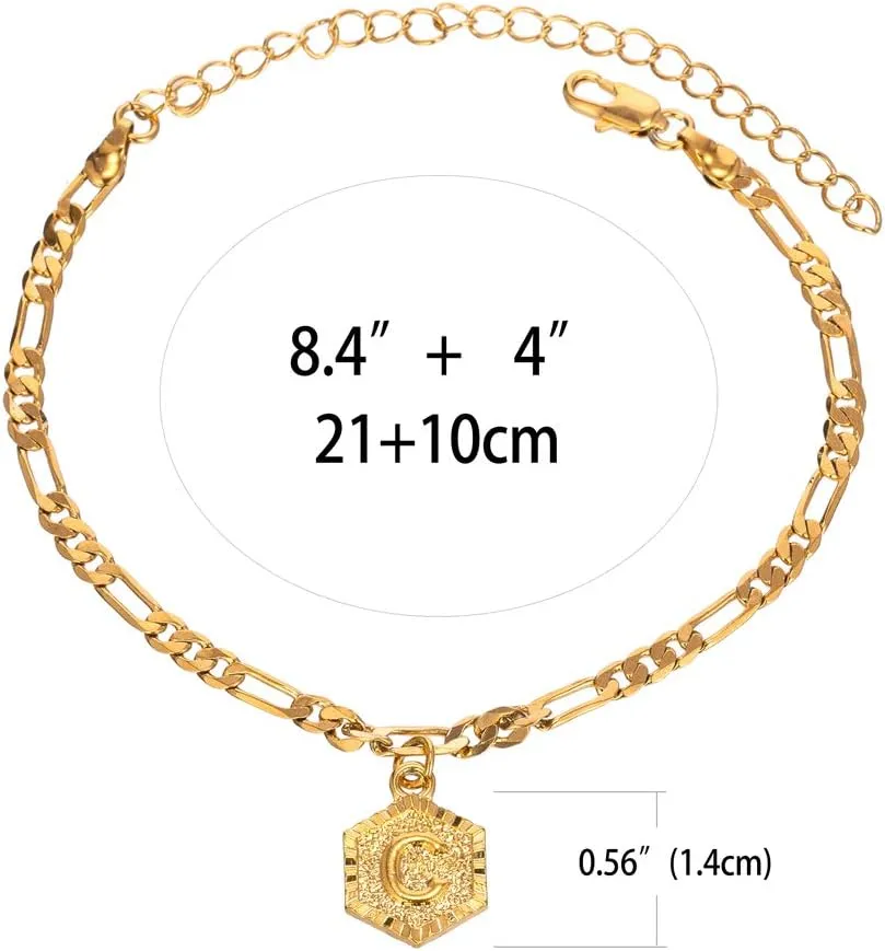 Initial Ankle Bracelets for Women Men, 18K Gold Silver Figaro Cuban Link Anklet Bracelet for Women Teen Girls, Custom Name Gold Anklet with Initials