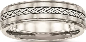 Jewelry By Sweet Pea Stainless Steel Polished & Brushed with Silver Braid Inlay Ring (Width=6.1)