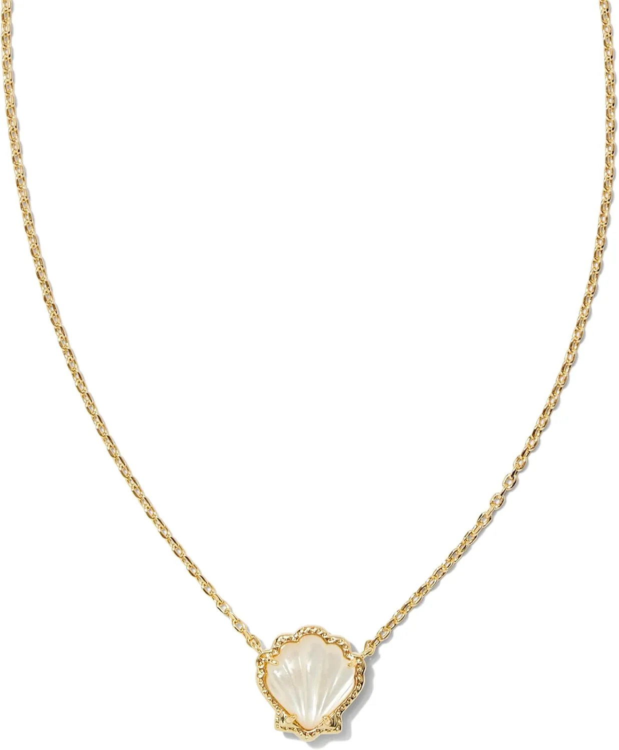 Kendra Scott Brynne Shell Short Pendant Necklace, Gold-Plated Brass, Ivory Mother Of Pearl, Fashion Jewelry for Women