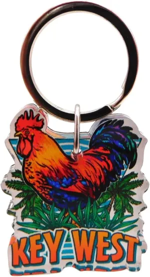 Key West Rooster Keychain Acrylic Fob and Metal Ring Souvenir with Legend Card Souvenir of the Florida Keys, Made in the USA