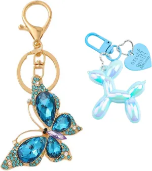 Keychain for Women KeyChain with Diamond Butterfly Pendant Cute Jelly Balloon Dog Design Key Bag Chain Accessories for Car Keyring Handbag Stanley Cup Decor for Women Girls Gift (Blue)
