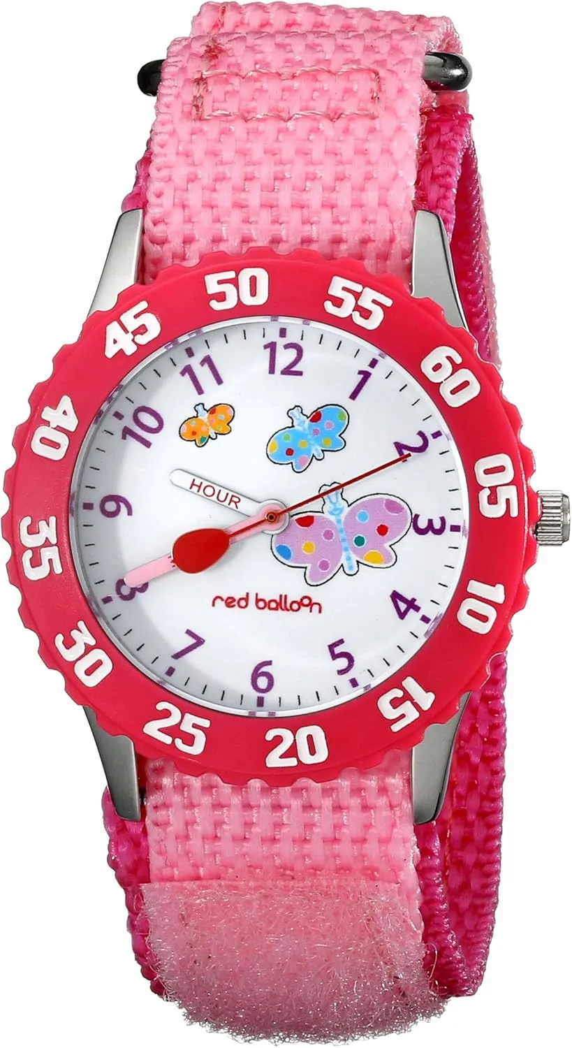 Kids' W000182 "Butterflies Time Teacher" Stainless Steel Watch with Pink Nylon Band