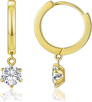 KRKC&CO Gold Huggie Hoop Earrings For Women, 15mm Small Charm Hoop, Diamond/Moissanite Hypoallergenic Dainty Earrings, S925 Sterling Silver, 14K Gold/White Gold Jewelry Gift for Her