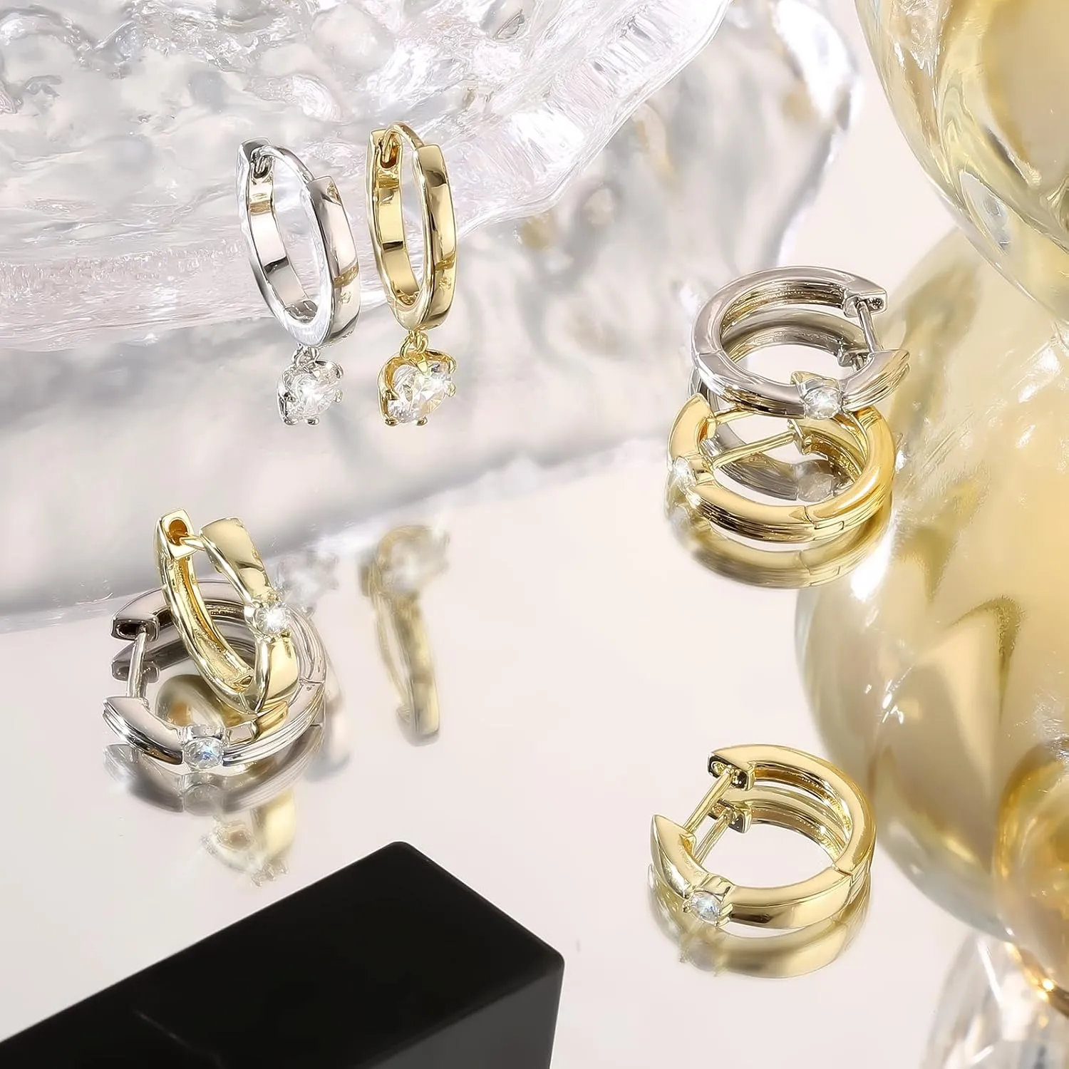KRKC&CO Gold Huggie Hoop Earrings For Women, 15mm Small Charm Hoop, Diamond/Moissanite Hypoallergenic Dainty Earrings, S925 Sterling Silver, 14K Gold/White Gold Jewelry Gift for Her