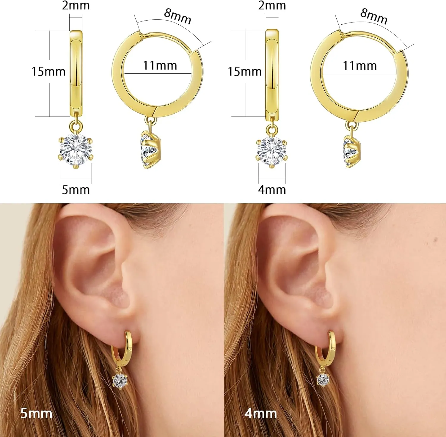 KRKC&CO Gold Huggie Hoop Earrings For Women, 15mm Small Charm Hoop, Diamond/Moissanite Hypoallergenic Dainty Earrings, S925 Sterling Silver, 14K Gold/White Gold Jewelry Gift for Her
