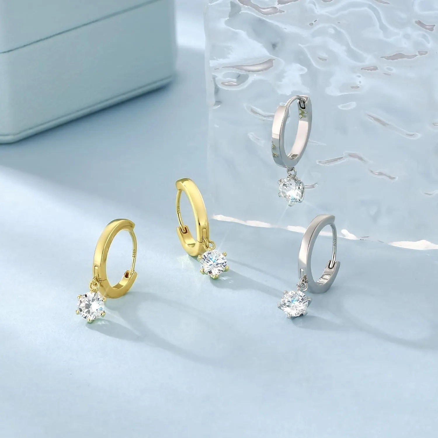 KRKC&CO Gold Huggie Hoop Earrings For Women, 15mm Small Charm Hoop, Diamond/Moissanite Hypoallergenic Dainty Earrings, S925 Sterling Silver, 14K Gold/White Gold Jewelry Gift for Her