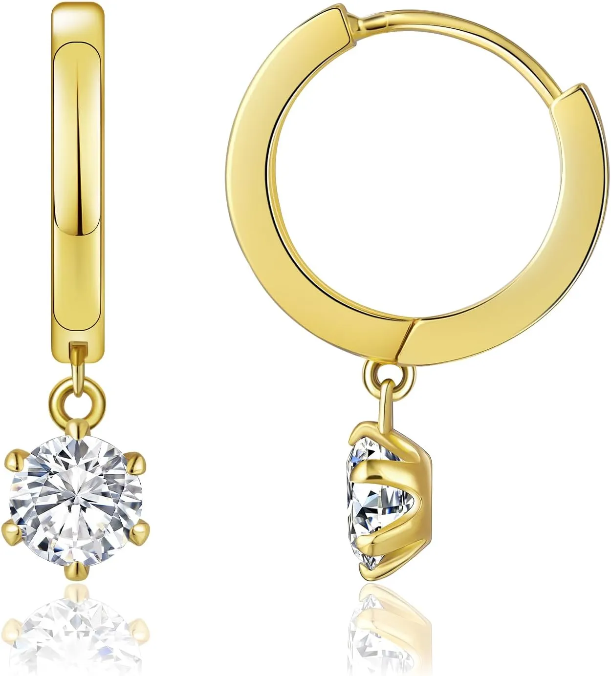 KRKC&CO Gold Huggie Hoop Earrings For Women, 15mm Small Charm Hoop, Diamond/Moissanite Hypoallergenic Dainty Earrings, S925 Sterling Silver, 14K Gold/White Gold Jewelry Gift for Her