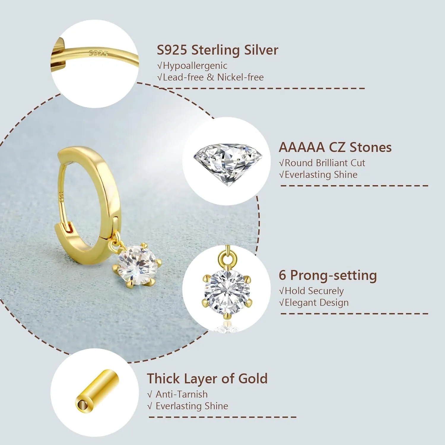 KRKC&CO Gold Huggie Hoop Earrings For Women, 15mm Small Charm Hoop, Diamond/Moissanite Hypoallergenic Dainty Earrings, S925 Sterling Silver, 14K Gold/White Gold Jewelry Gift for Her