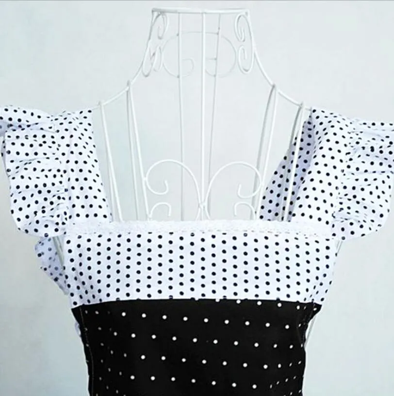 Lace Black / White Polka Dot Barista Aprons for Women