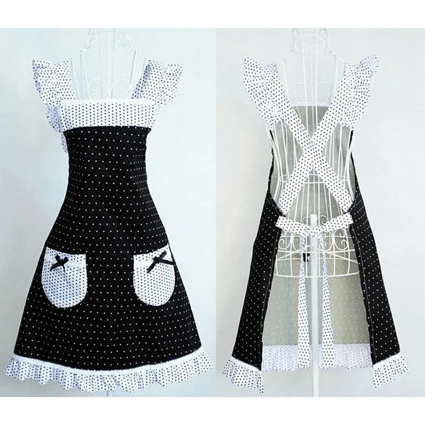 Lace Black / White Polka Dot Barista Aprons for Women