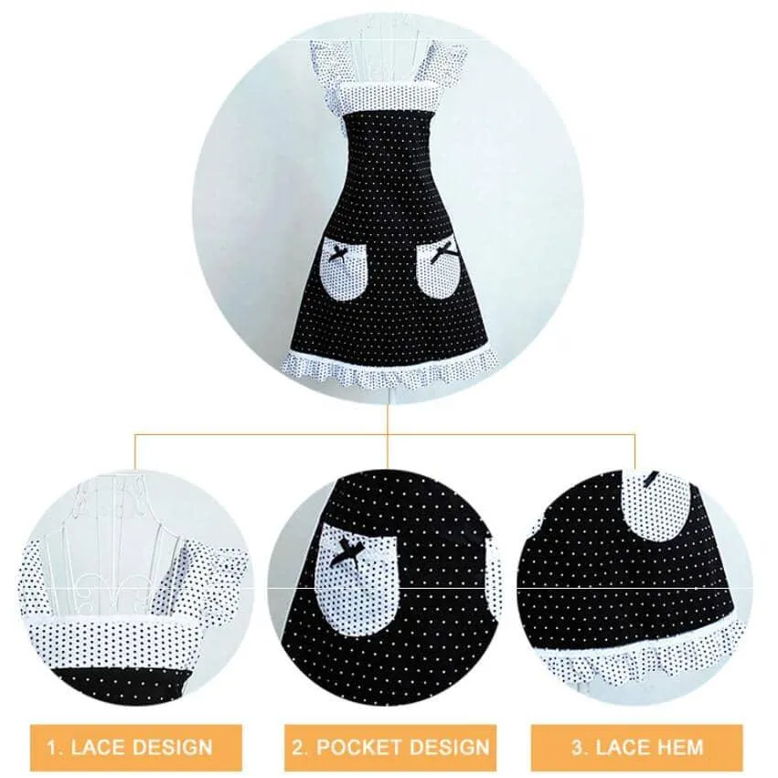 Lace Black / White Polka Dot Barista Aprons for Women