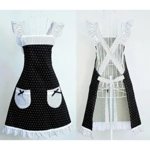Lace Black / White Polka Dot Barista Aprons for Women