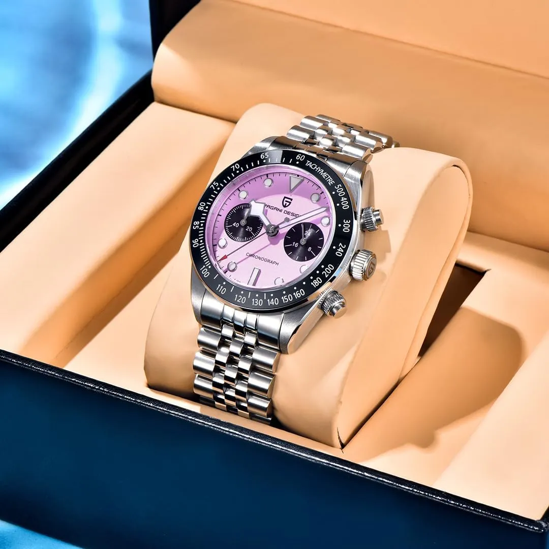 LACZ DENTON Pagani Design 1718 Panda Dial Men's Chronograph Watches Japan VK64 Movement Stianless Steel 100M Waterproof Men Fashion Casual Watch
