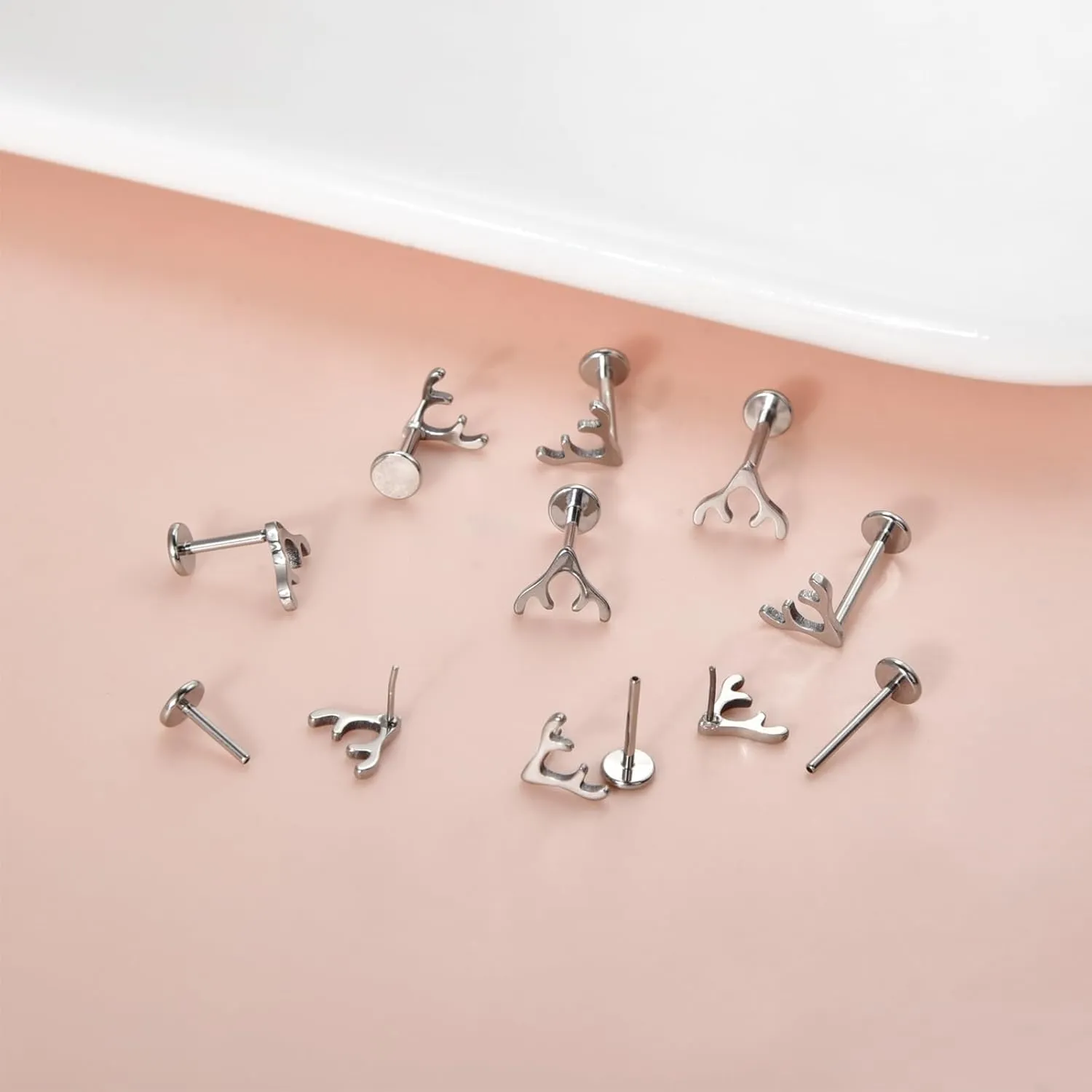 Lantine Antlers Heart Lightning Lip Labret Medusa Monroe Helix Daith Cartilage Conch 2nd 3rd Lobe Piercing Jewelry Implant Grade Titanium Cz Push in Flat Back Stud Earrings