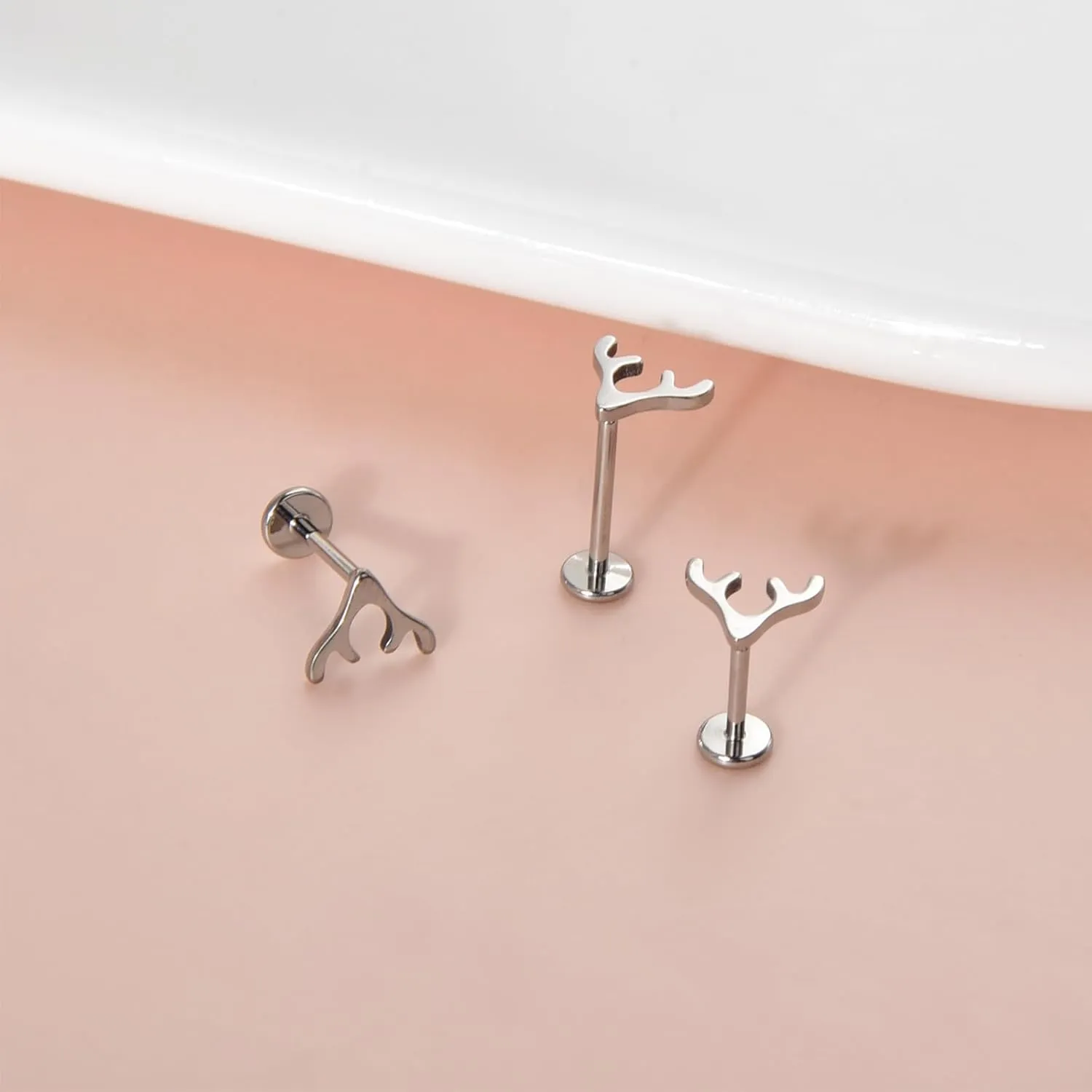 Lantine Antlers Heart Lightning Lip Labret Medusa Monroe Helix Daith Cartilage Conch 2nd 3rd Lobe Piercing Jewelry Implant Grade Titanium Cz Push in Flat Back Stud Earrings