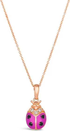 LE VIAN Black Diamond and Pink Enamel Ladybug Pendant Necklace for Women in 14k Rose Gold (Black/White, 0.07 cttw) on 20 Inch Long Chain with Lobster Claw Clasp