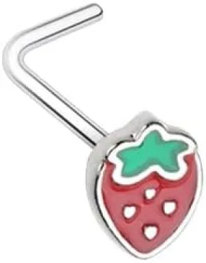 Leafy Strawberry L-Shape Nose Ring