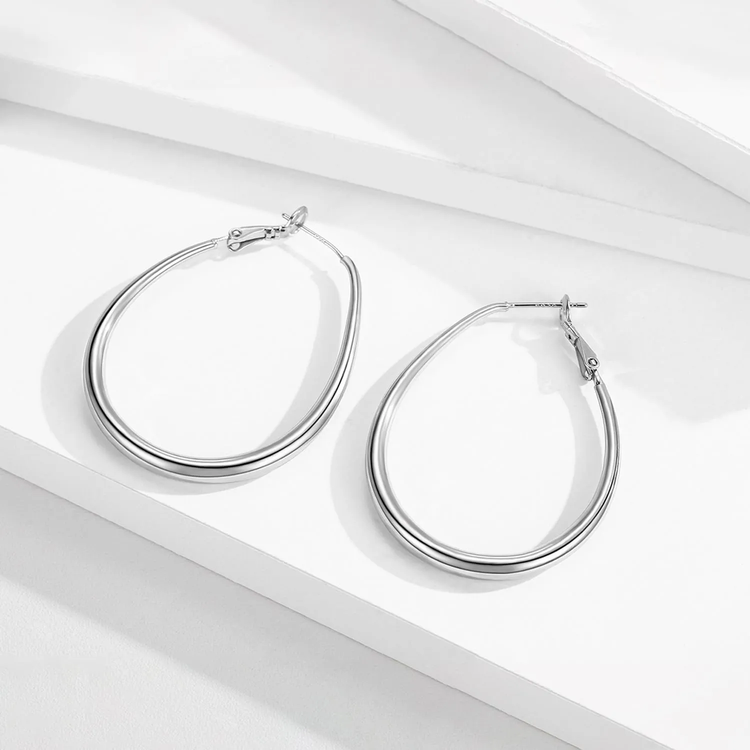 Lightweight Oval Hoop Earrings for Women - 14K Gold Plated, Rose Gold Plated and Sterling Silver Plated Large Oblong Hoop Earrings for Women Statement Jewelry Gift