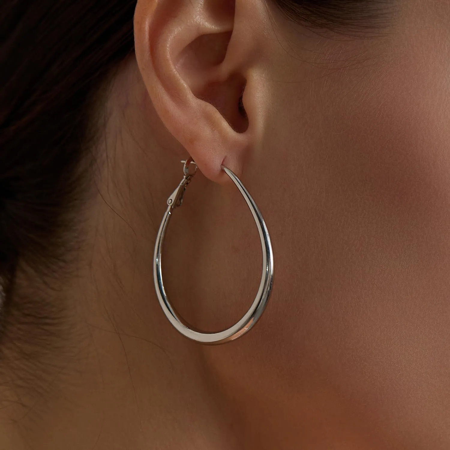 Lightweight Oval Hoop Earrings for Women - 14K Gold Plated, Rose Gold Plated and Sterling Silver Plated Large Oblong Hoop Earrings for Women Statement Jewelry Gift