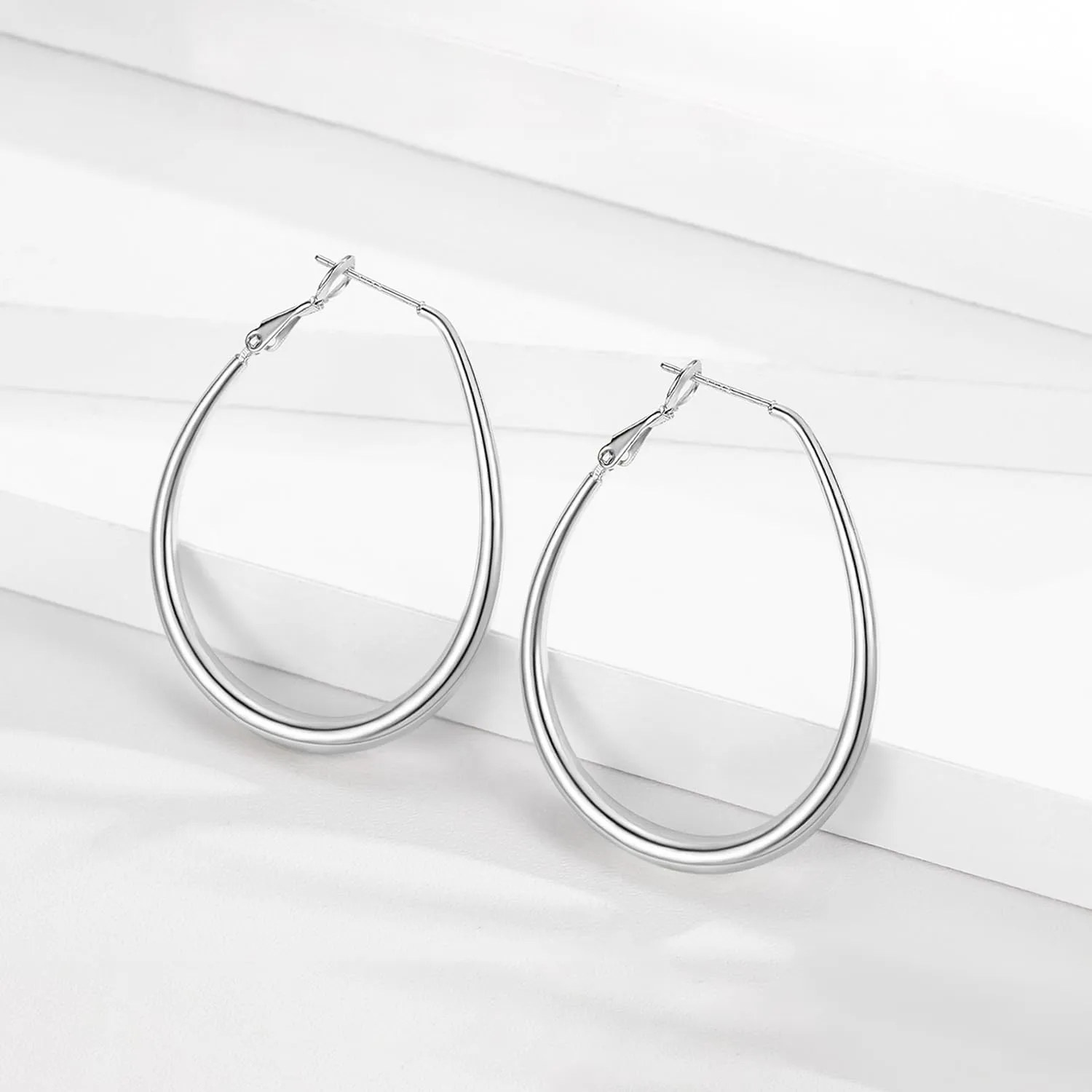 Lightweight Oval Hoop Earrings for Women - 14K Gold Plated, Rose Gold Plated and Sterling Silver Plated Large Oblong Hoop Earrings for Women Statement Jewelry Gift