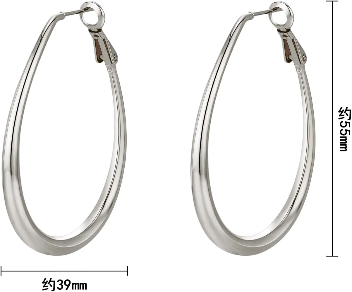Lightweight Oval Hoop Earrings for Women - 14K Gold Plated, Rose Gold Plated and Sterling Silver Plated Large Oblong Hoop Earrings for Women Statement Jewelry Gift