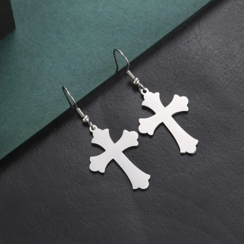 LIKGREAT Crucifix Cross Earrings Religious Jewelry Christian Gift Rounded Simple Faith Cross Dangle Earrings for Women