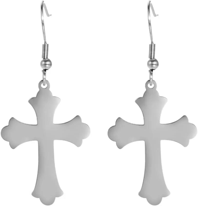 LIKGREAT Crucifix Cross Earrings Religious Jewelry Christian Gift Rounded Simple Faith Cross Dangle Earrings for Women