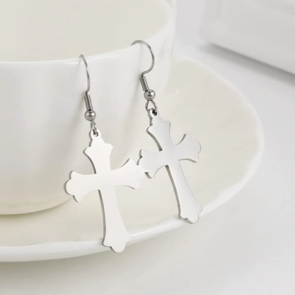 LIKGREAT Crucifix Cross Earrings Religious Jewelry Christian Gift Rounded Simple Faith Cross Dangle Earrings for Women