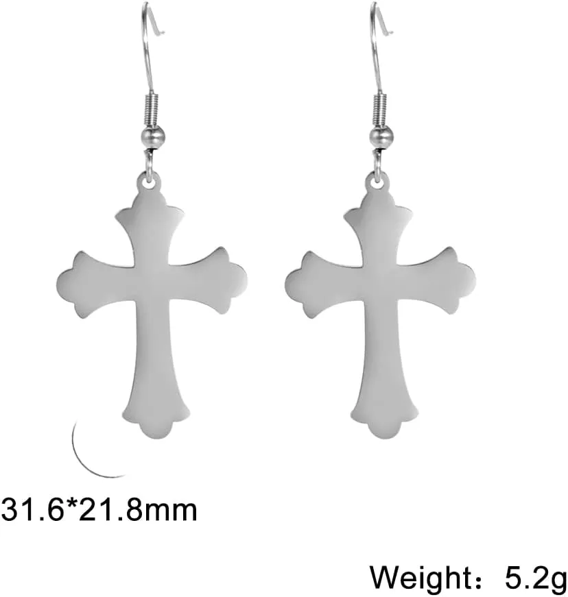 LIKGREAT Crucifix Cross Earrings Religious Jewelry Christian Gift Rounded Simple Faith Cross Dangle Earrings for Women