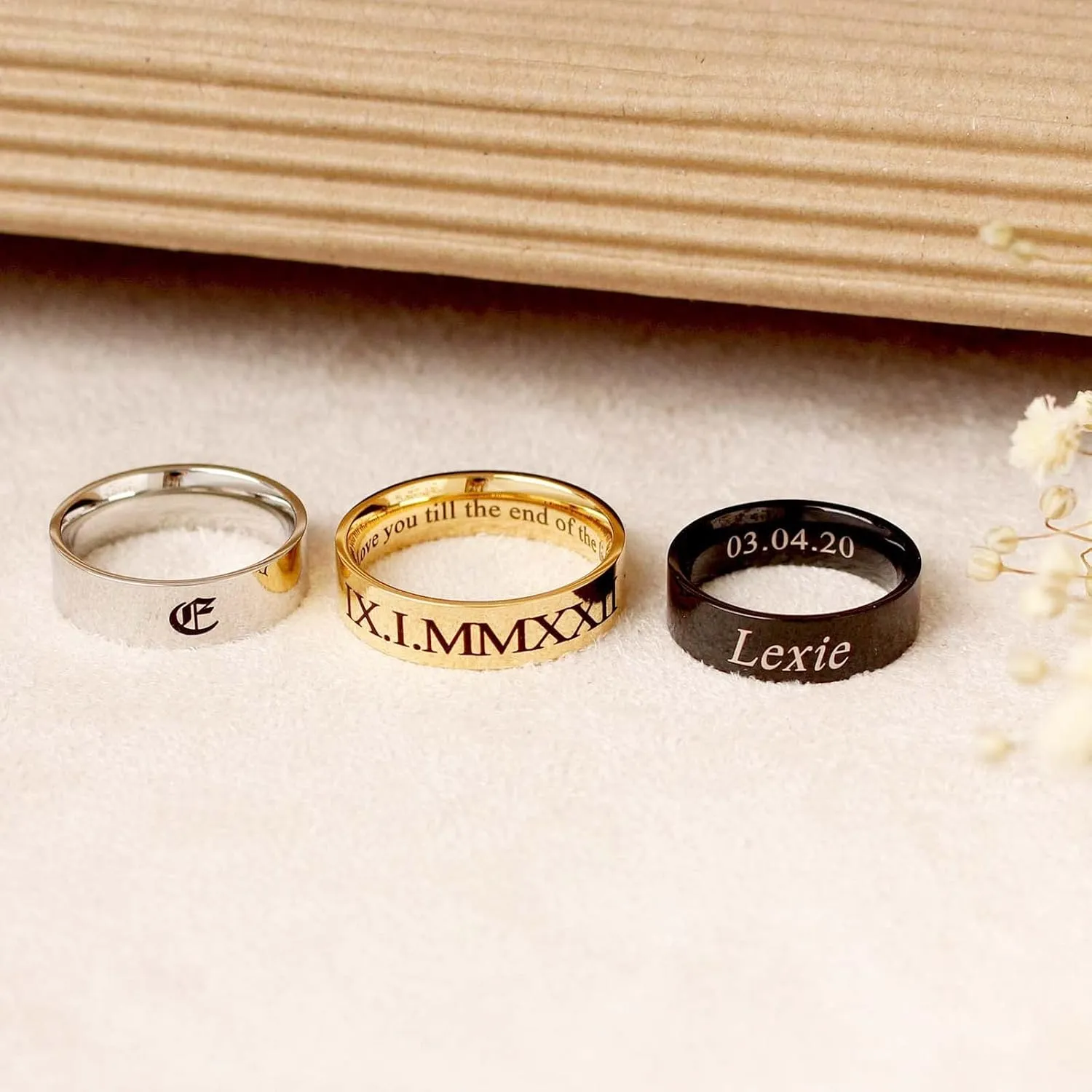 LOFART-Personalized Name Ring 925 Sterling Silver Custom Engraved Inside and Outside Ring for Men and Women Engagement Wedding Ring Promise Rings for Couples Customizable Unisex Jewlery Gifts for Him and Her