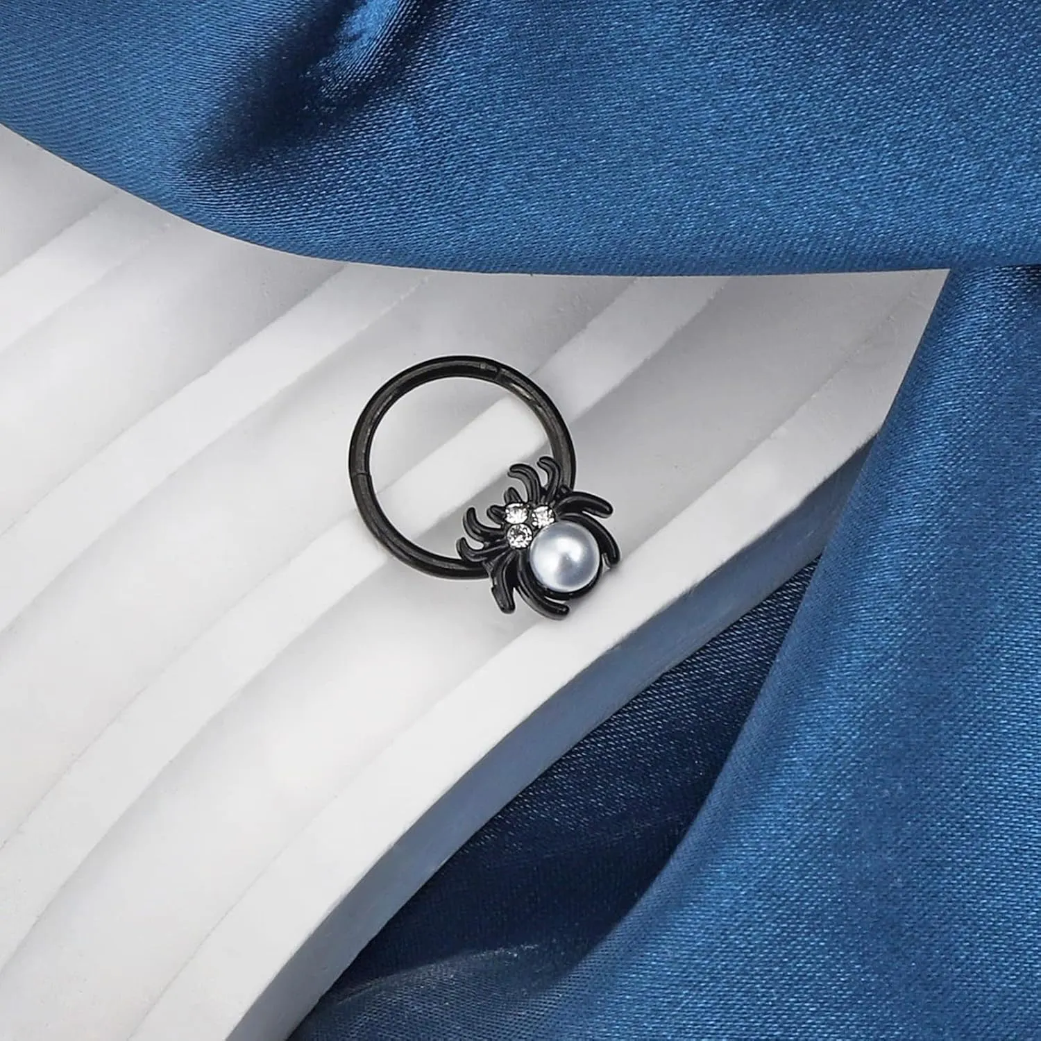 Longbeauty 16G Septum Ring Spider Cobweb Surgical Steel Clicker Nose Rings Hoops Conch Daith Helix Cartilage Earrings Piercing Jewelry Black Silver