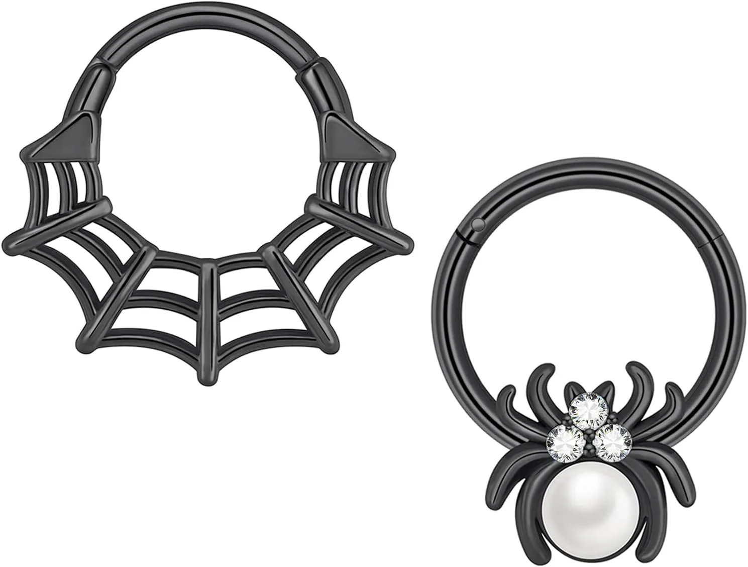Longbeauty 16G Septum Ring Spider Cobweb Surgical Steel Clicker Nose Rings Hoops Conch Daith Helix Cartilage Earrings Piercing Jewelry Black Silver
