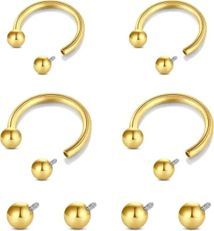 Longita Internally Threaded Septum Ring Silver Black Gold Septum Rings 16G Septum Piercing Surgical Steel Septum Jewelry Septum Nose Rings 16 Gauge Small Septum Ring Horseshoe with Replacement Balls