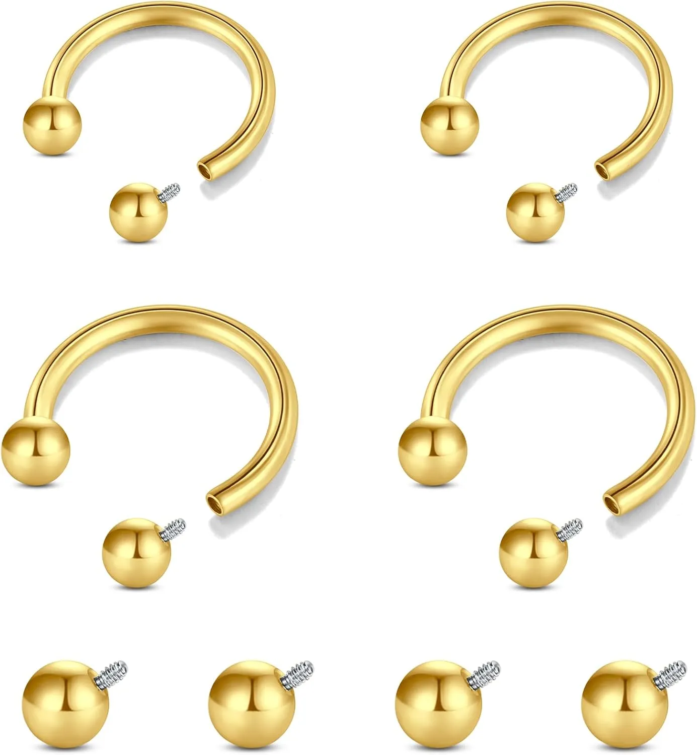 Longita Internally Threaded Septum Ring Silver Black Gold Septum Rings 16G Septum Piercing Surgical Steel Septum Jewelry Septum Nose Rings 16 Gauge Small Septum Ring Horseshoe with Replacement Balls