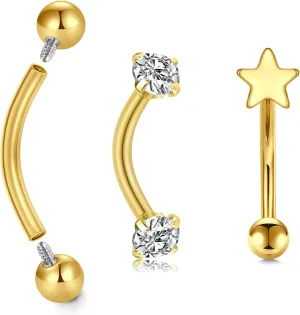 Longita Rook Piercing Jewelry Rook Jewelry Rook Earrings Surgical Steel Silver Gold Eyebrow Piercing Jewelry Internally Threaded Eyebrow Rings 16g Vertical Labret Lip Jewelry 8mm 10mm