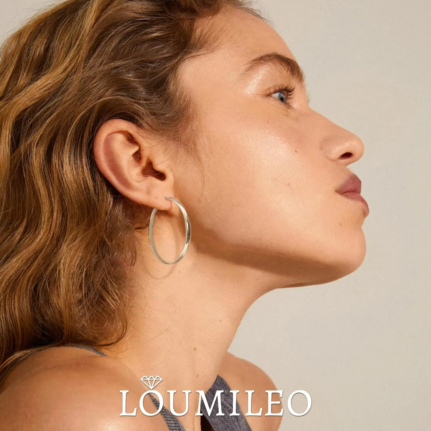 LOUMILEO 4mm Wide Large Silver Hoop Earrings Lightweight 925 Sterling Silver Hoop Earrings for Women Hypoallergenic Big Thin Hoops Earring for Women 30/40/50/60/70MM
