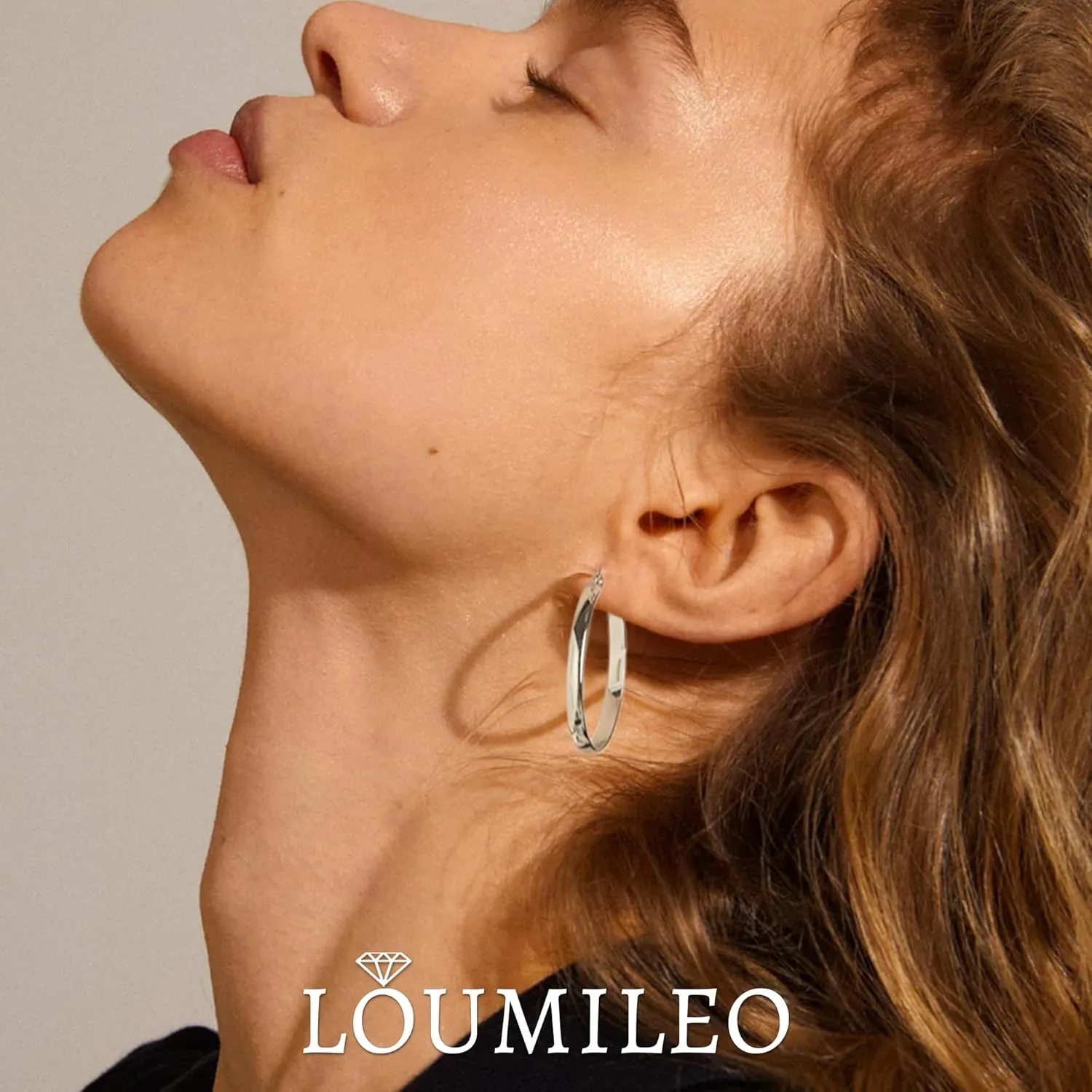 LOUMILEO 4mm Wide Large Silver Hoop Earrings Lightweight 925 Sterling Silver Hoop Earrings for Women Hypoallergenic Big Thin Hoops Earring for Women 30/40/50/60/70MM