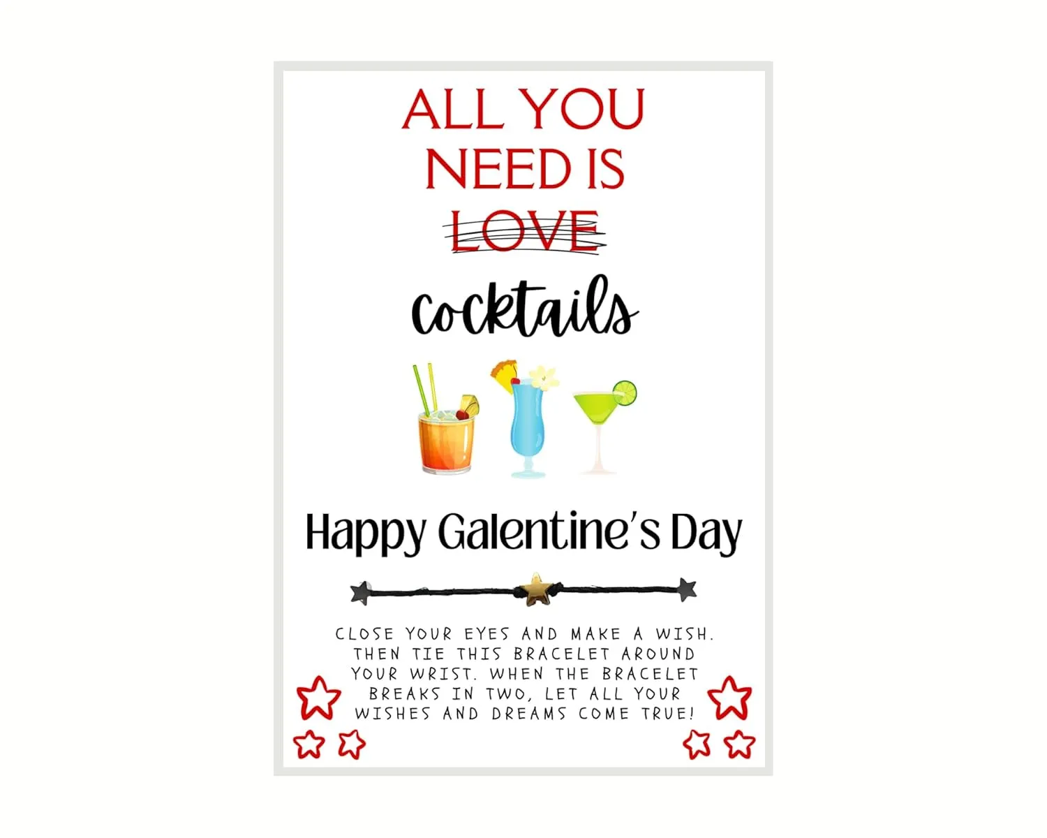 LOVE Cocktails, Galentines Day Gift, Galentine Wish Bracelet, Gal Pal Friend Wish Bracelet, Galentine's Party Favor, Celebrate Friendship, Bestie Wish Bracelet, Make A Wish, Galentine's Day Gift