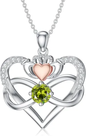 Love Heart Necklace for Women 925 Sterling Silver Natural Birthstone Pendant Jewelry Christmas Birthday Gifts for Mom Wife Her