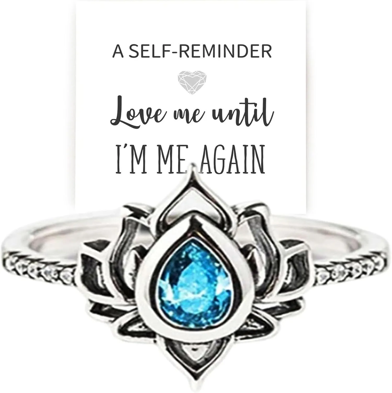 LOVE ME UNTIL I'M ME AGAIN Lotus Ring,Fck My Trauma Lotus Ring,S925 Sterling Silver Lotus rings, Lotus Flower High Polish Tarnish Resistant Zircon Inlaid Inspirational Ring