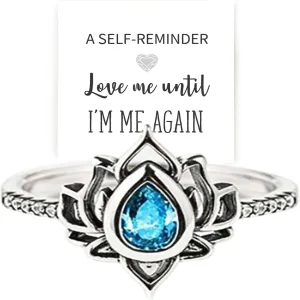 LOVE ME UNTIL I'M ME AGAIN Lotus Ring,Fck My Trauma Lotus Ring,S925 Sterling Silver Lotus rings, Lotus Flower High Polish Tarnish Resistant Zircon Inlaid Inspirational Ring