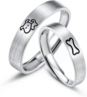 Lovely Dog Pet Matching Couples Rings for His and Her Sterling Silver 925 Minimalist Adjustable Open Engagement Wedding Promise Ring Finger Band Set Fashion Jewelry Gifts with Box