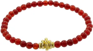 LTC Designs 4mm Red-Agate (Carnelian) Stackable Stretch Bracelet with Gold-toned Metal Centerpieces 6.5 for Women, and friends