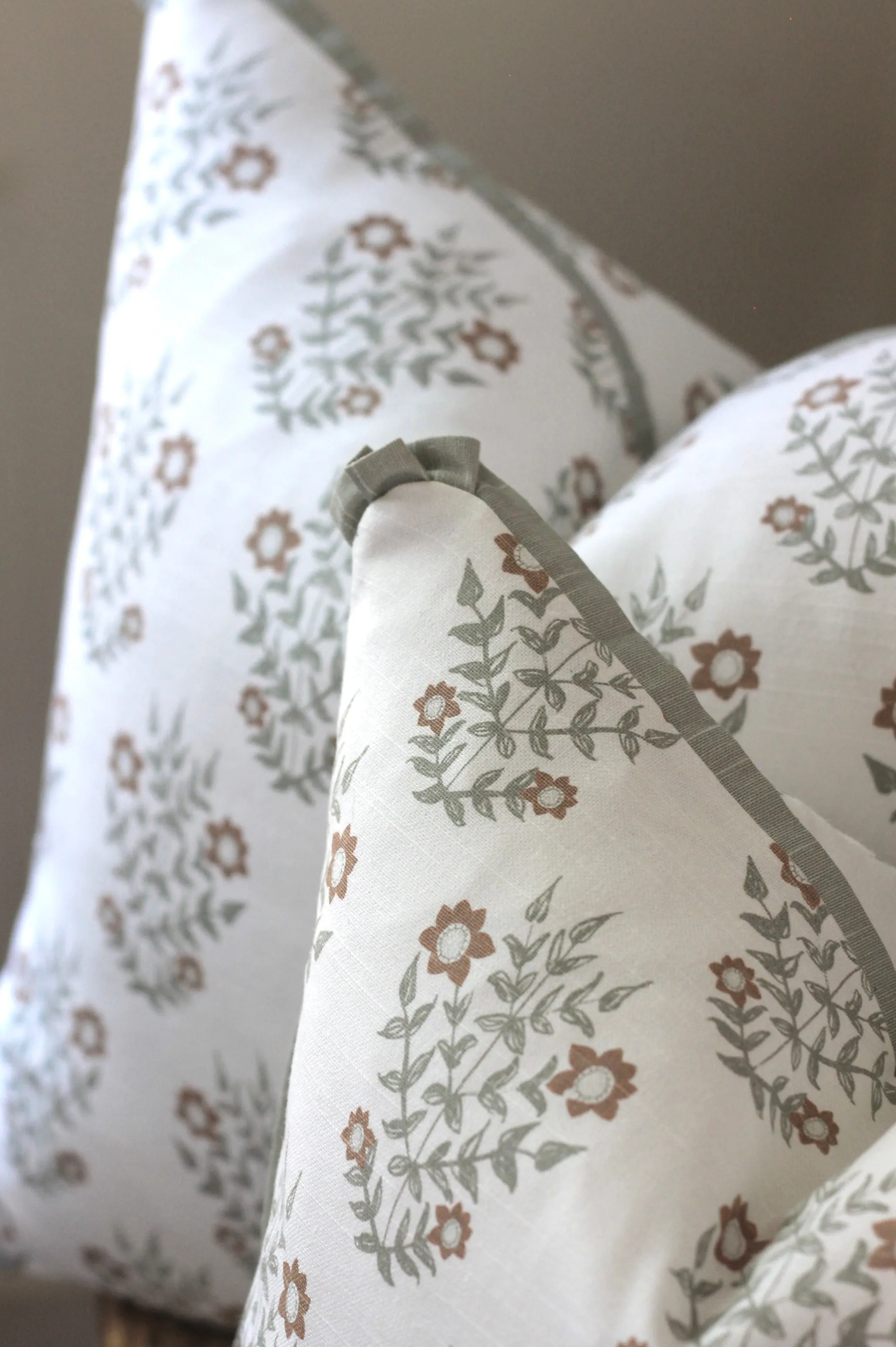 Mae Pillow Covers in Heirloom with Soft Green Flange | 3 sizes