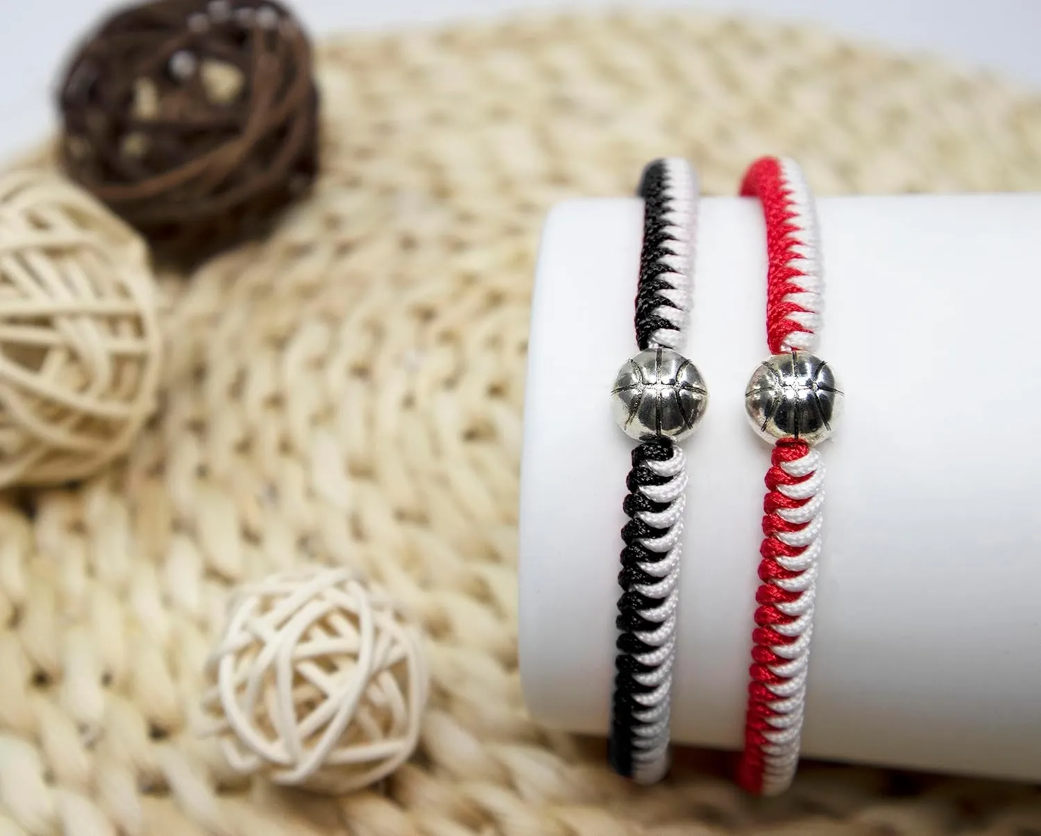 MANYC Basketball Bracelets Adjustable for Boys, Girls, and Adults Handmade Gifts for Basketball Players (Red white and Black white 2PCS)