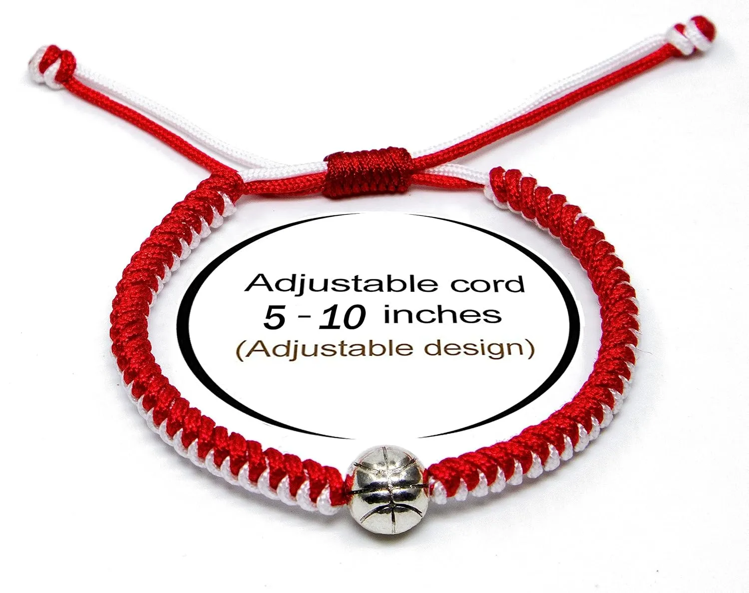 MANYC Basketball Bracelets Adjustable for Boys, Girls, and Adults Handmade Gifts for Basketball Players (Red white and Black white 2PCS)