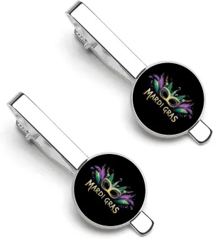 Mardi And The Gras Men's Tie Clips Shirt Necktie Bar Pinch Silver Tack Pins Cufflinks Mens Suit Tie Accessories