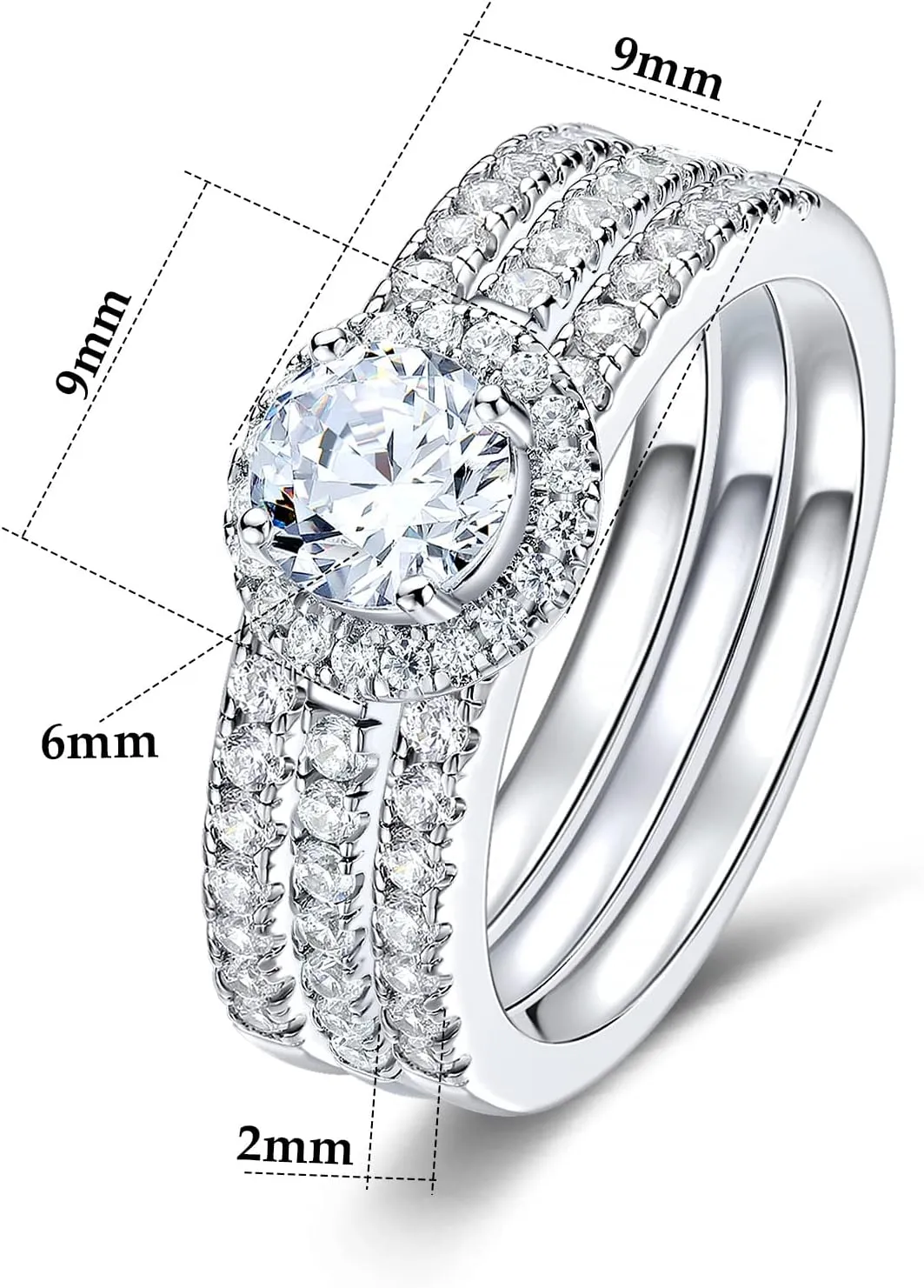 MDFUN Three-in-One Oval Halo Wedding Bands Set Engagement Rings 18K White Gold Plated Cubic Zirconia Promise Eternity Band for Women Size 5-10