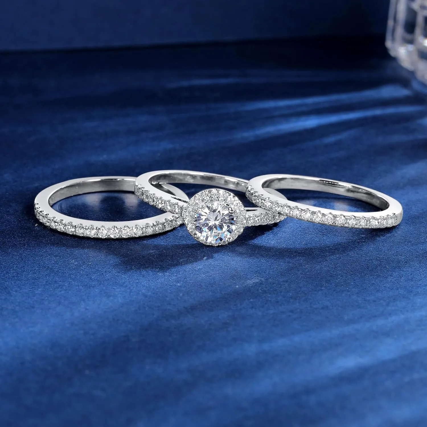 MDFUN Three-in-One Oval Halo Wedding Bands Set Engagement Rings 18K White Gold Plated Cubic Zirconia Promise Eternity Band for Women Size 5-10
