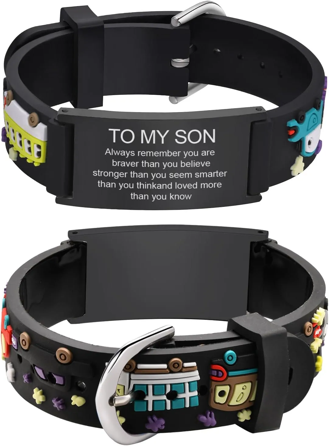 MEALGUET To My Son Bracelet Gift from Mom : Cute Always Remember You are Braver Inspirational Quote Silicone Cartoon Wristband Bracelet for Little Boys,Christmas Gifts for Kids,Stocking Stuffer